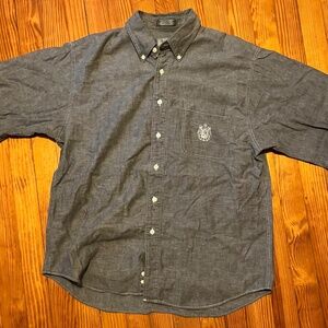 Lord & Taylor Blue-Grey Chambray Short Sleeve Button Up